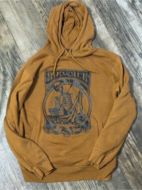 Airwalk Mustard Brown Hooded Sweatshirt with Skeleton Graphic